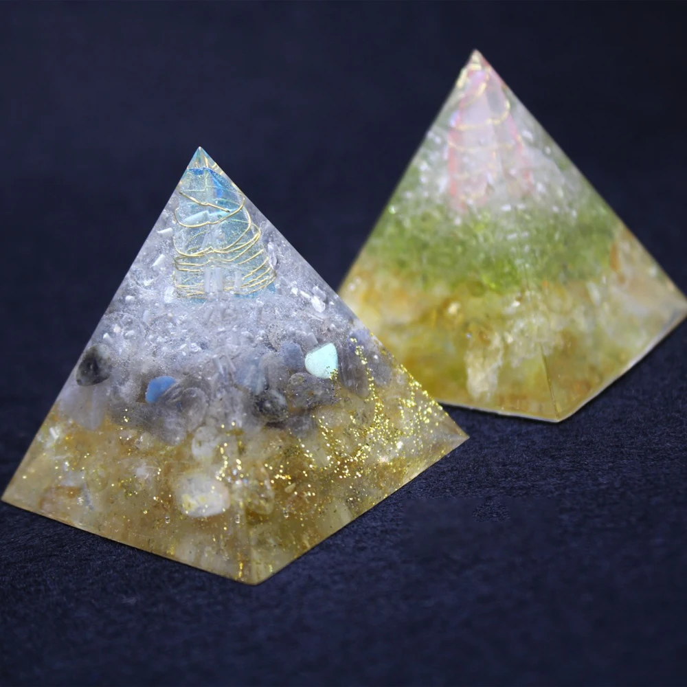 

Orgonite Pyramid Healing Energy Metatron Natural Crystals Rock Quartz Citrine Olivine Spectrolite Stones Reiki 7 Chakra Jewelry
