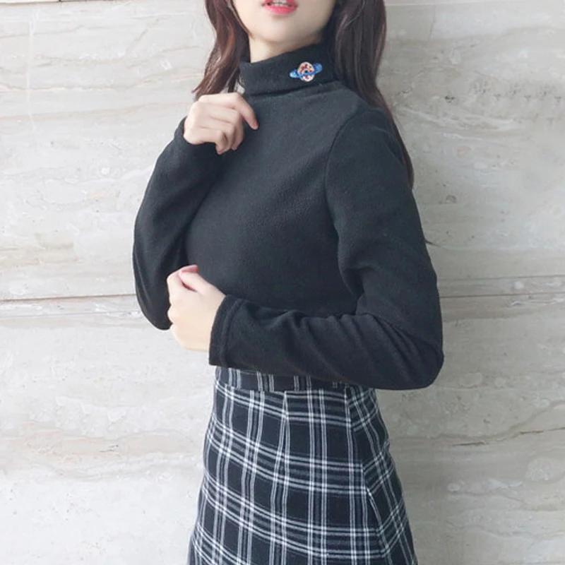 4 цвета женский свитер вышивка водолазка кавайный пуловер осенняя одежда Корея