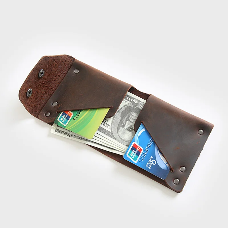 Кожаный мужской кошелек Crazy Horse винтажный бумажник ручной работы Короткие