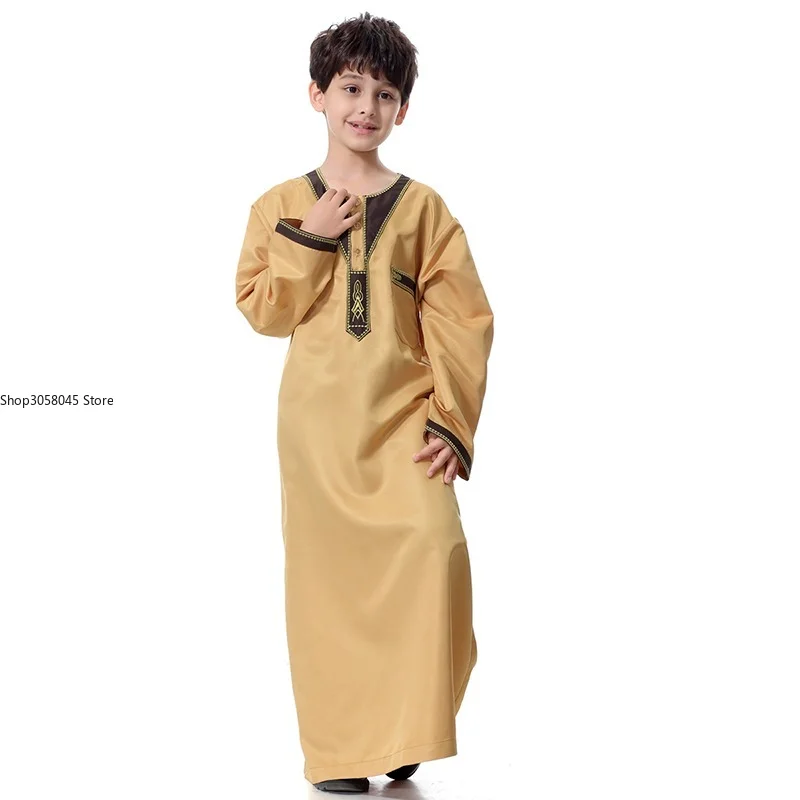 Boy Children Abaya Dubai Kaftan Oman Arabic Qatar Muslim Kids Hijab Robe Caftan Marocain Ramadan Saudi Arabia Islamic Clothing