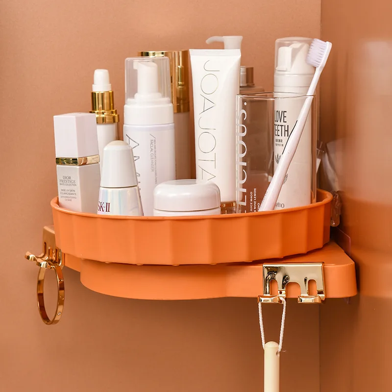

Bathroom Shelf Wall Mounted Corner Shelf Waterproof Punch Free Shampoo Holder Rotatable Shelves For Kitchen Bathroom Accessories
