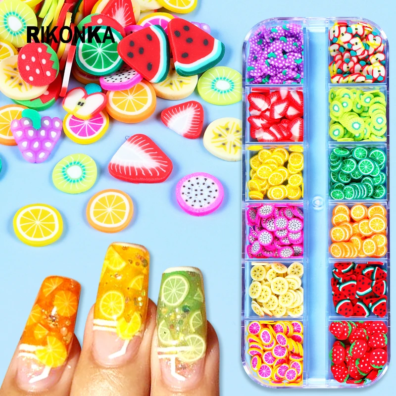 

Набор блесток для ногтей с цветными фруктами, тонкие хлопья, клубника, лимон, смесь блесток для ногтей, украшения для ногтевого дизайна, летн...