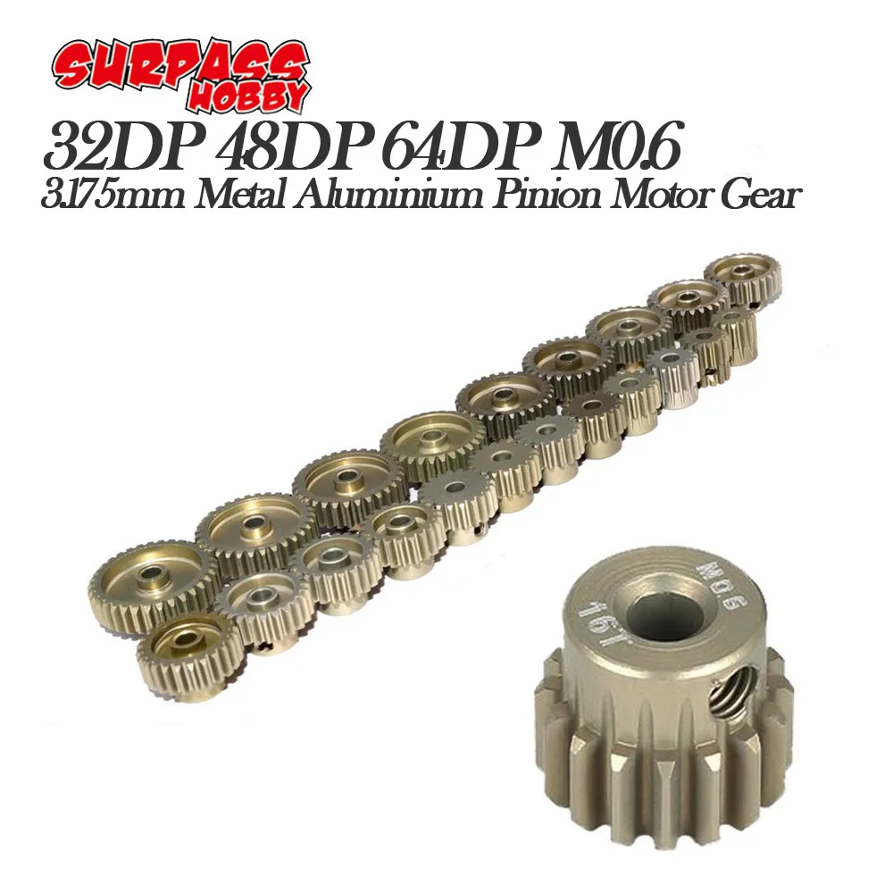 SURPASS HOBBY 5PCS 32DP 48DP 64DP M0.6 3.175mm Metal Aluminium Pinion Motor Gear Set 12T-50T  for 1/10 RC Car Truck Buggy Car