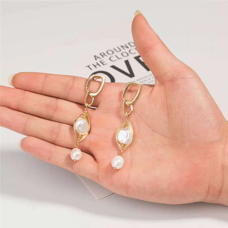 Корейские милые богемные Нерегулярные геометрические свежие жемчужные серьги