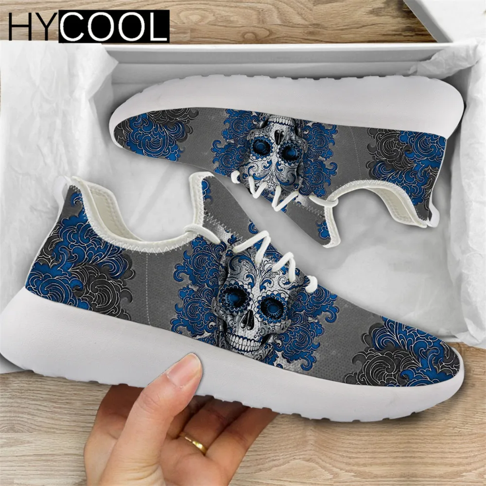 

HYCOOL New Trend Men's Lightweight Sport Shoes Retro Skull Art Print Outdoor Breathable Lace Up Running Sneakers Zapatos Hombre