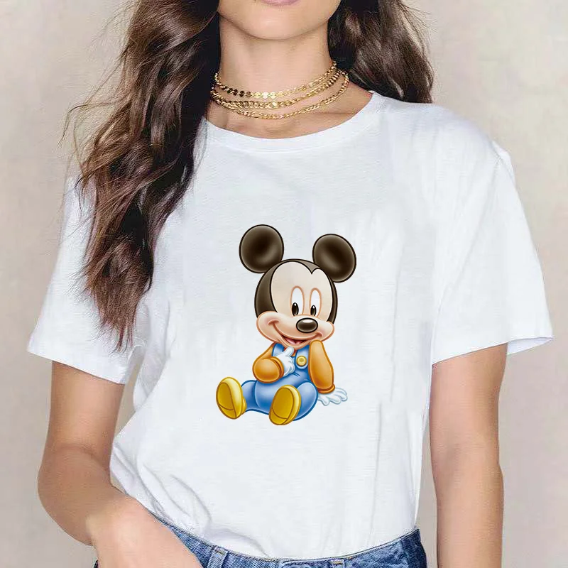 

Disney 2021 T-shirt Women Cartoon Mickey Minnie Mouse Women Short Summer Regular T Shirt O-Neck White Tops Tee Shirt Loose Femme