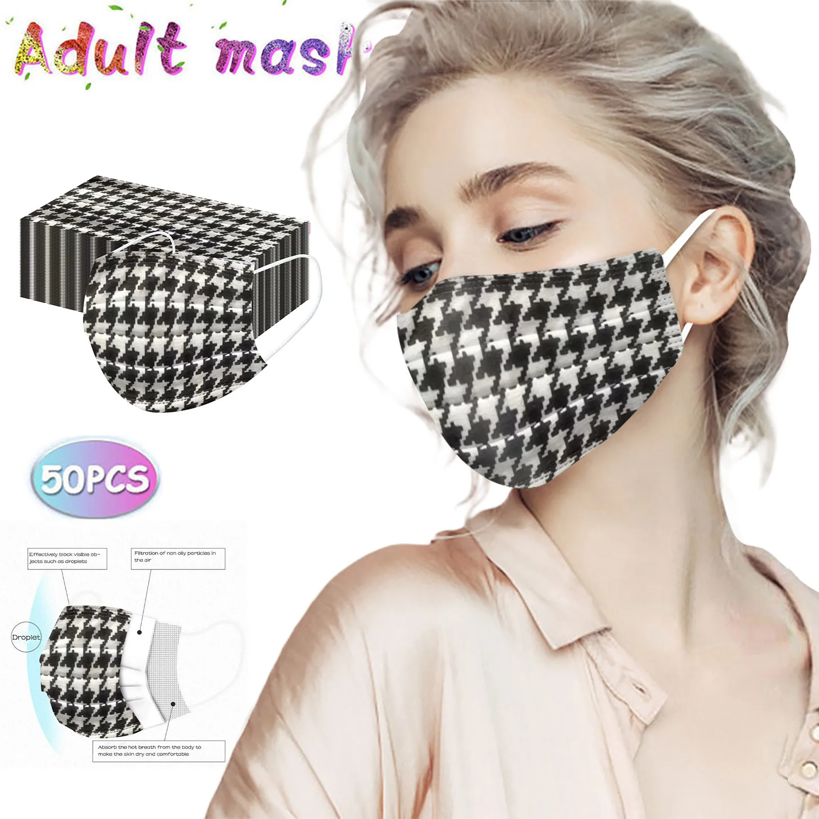 Маска Для Лица с принтом взрослых 50 шт. без устранения ушей Хэллоуина косплея