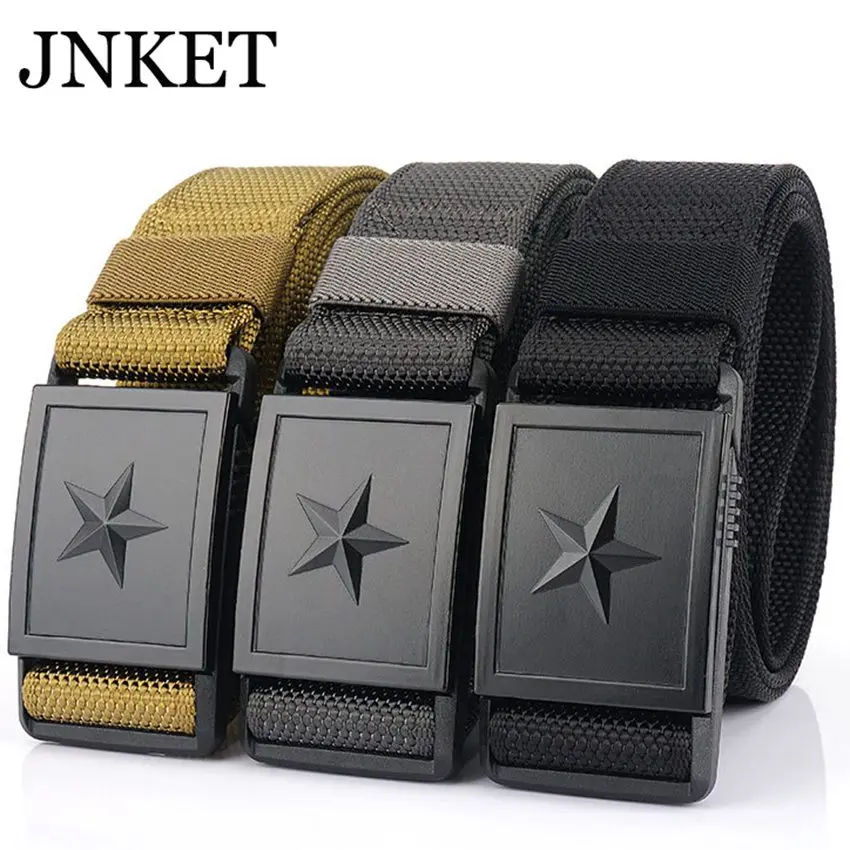 

JNKET New Pentagram Star Men Waist Belt Tactical Belt Outdoor Sports Waistband Casual Cinturon