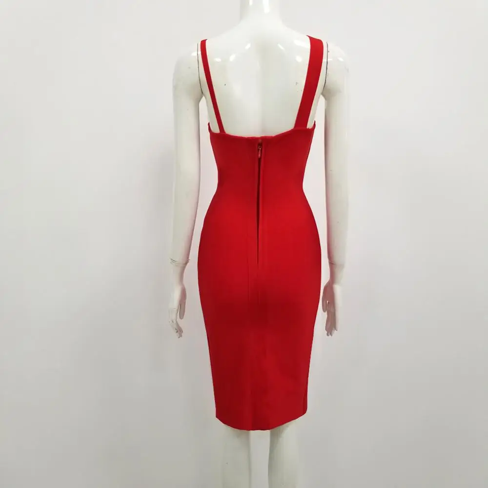 

Sale Women Sexy Fashion Xmas Christmas Red Rayon Bandage Dress 2020 Elegant Evening Sleeveless Chic Party Dress Vestido