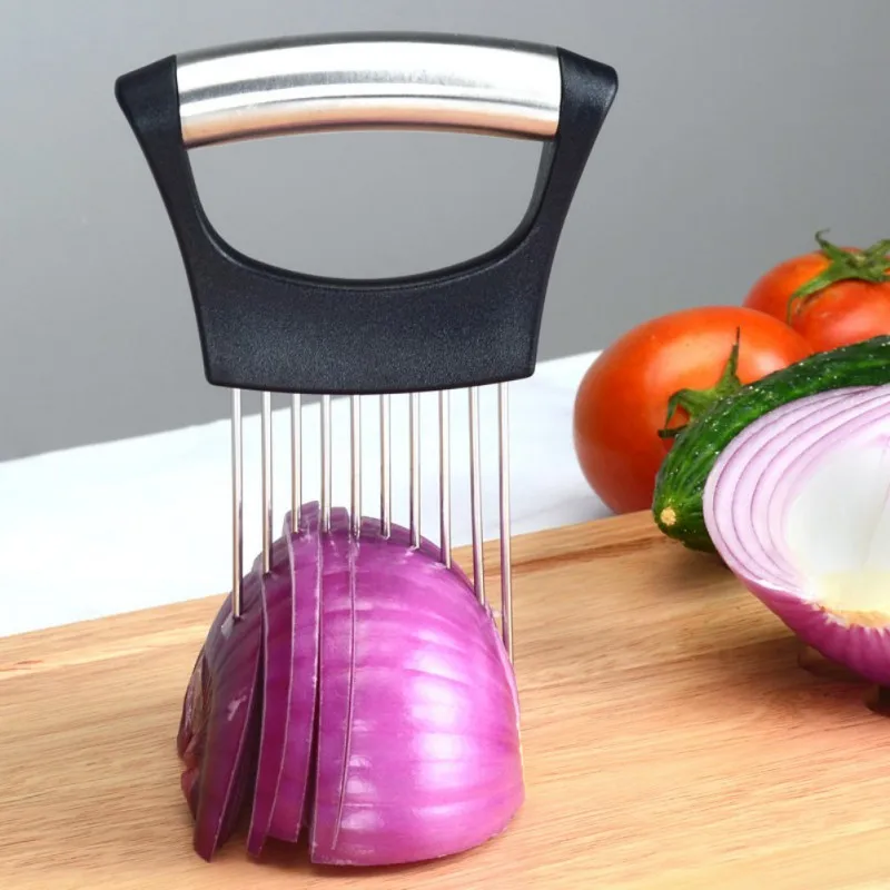 

Stainless Steel Kitchen Gadgets Onion Slicer Holder Tomato Vegetables Fork Slicing Cutting Tools Forks Kitchen Home Dining Bar