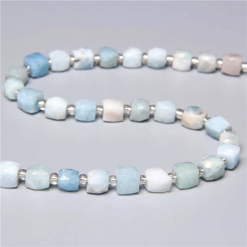 

Natural Blue Genuine Stone Beads Faceted Aquamarines Loose Charm Tube Beads For Jewelry DIY Making Bracelet Earrings Accessories