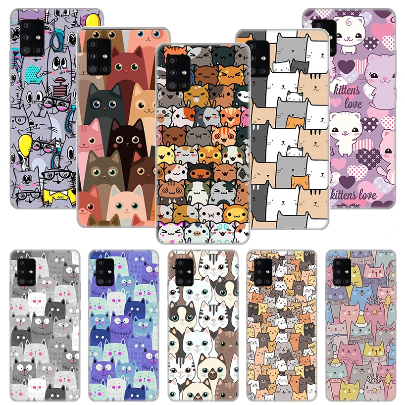 

Cute Cat Cartoon Phone Case Funda For Samsung Galaxy A51 A71 A02S A50 A70 A30 A40 A20 A10S A20E A01 A91 A81 Cover Coque Capa