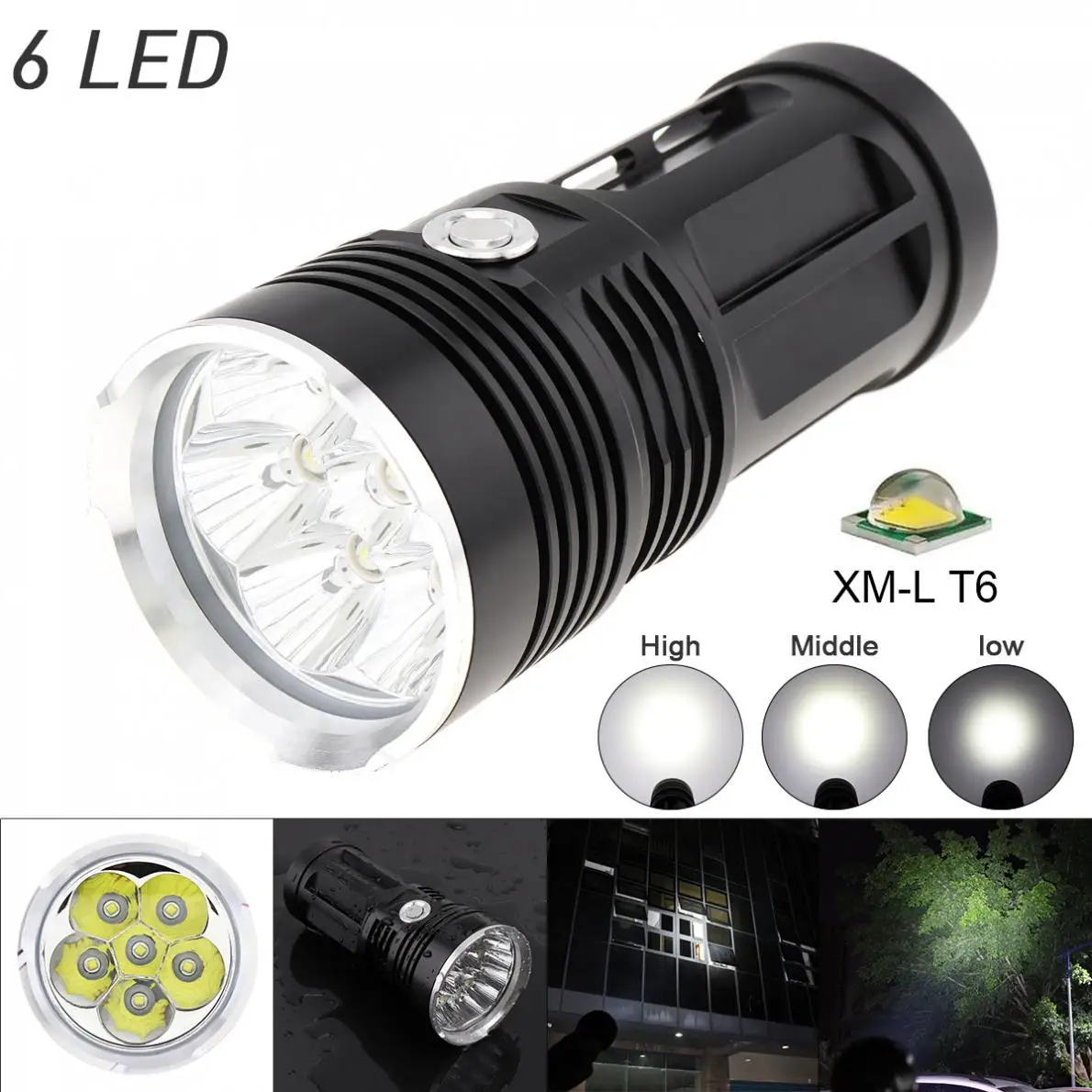 

Waterproof 6x XM-L XML T6 LEDs 3 Modes 1800 Lumen Outdoor LED Flash Lamp Flashlight