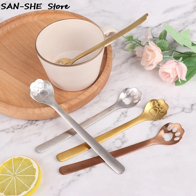 

1Pc Stainless Steel Creative Gold Dog Cat Paw Claw Hollow Spoon Stirring Spoon Tea Coffee Dessert Spoons Cute Kitchen Tools