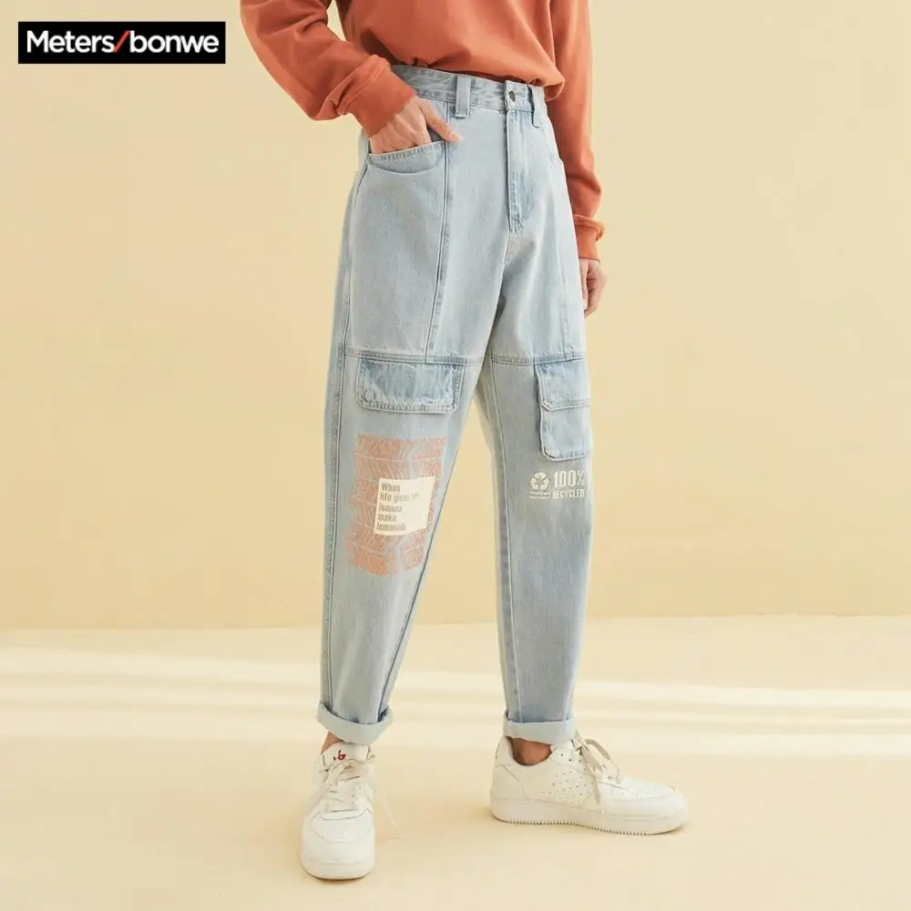 Мужские джинсы Metersbonwe весна 2020 Новый прямой уличный светильник с принтом синие