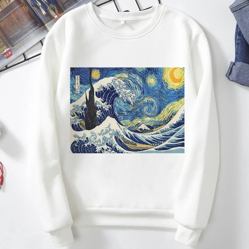 Van Gogh Works Graphic Print Moletom Clothes 2020 New Vintage Streetwear Women Hoodies Harajuku Aesthetic White Tops Sweetshirt
