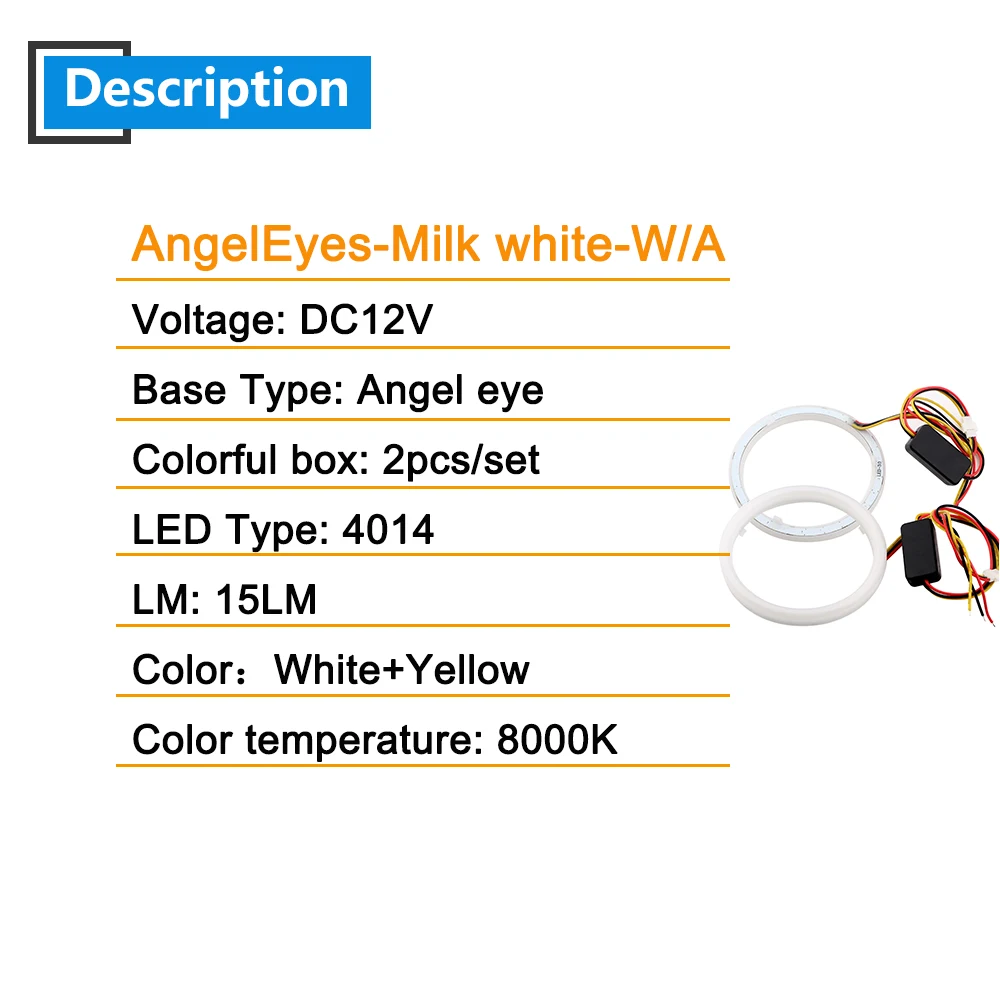 6X 12VDC молочно-белый и желтый 80 мм 25SMD 95 мм 30 SMD Ангельские глазки Led гало кольца авто DRL 60/70/80/90/95/100/110/120 мм