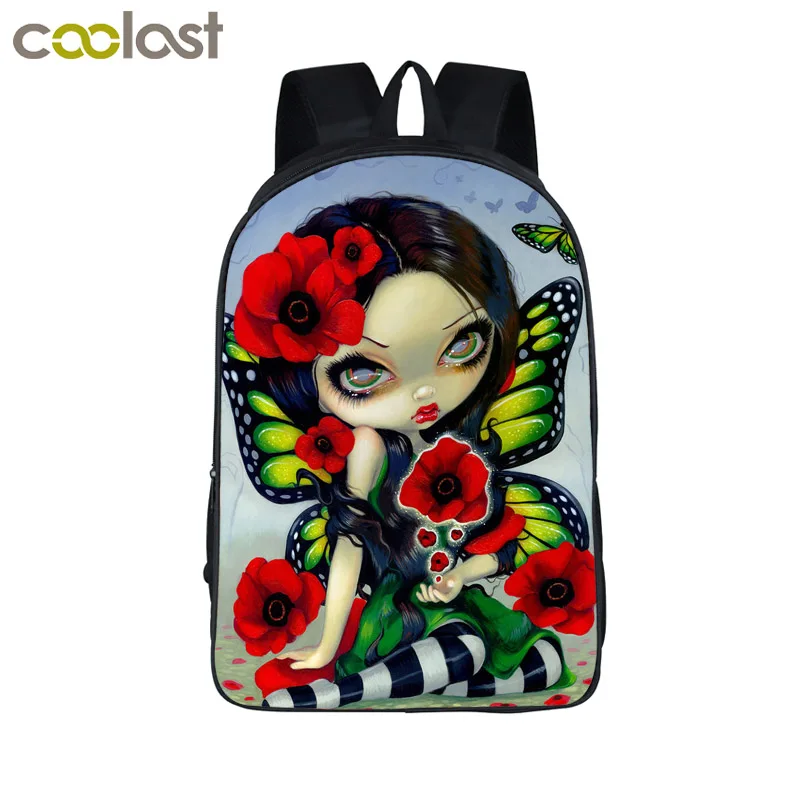 Cartoon Gothic Girl Backpack for Teenagers Girls Children School Bags Women Rucksack Student Canvas Backpacks Kid Bookbag | Багаж и сумки