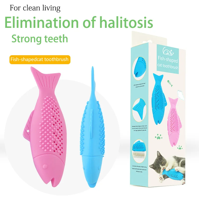 Blue Pink Silicone Fish Shape Cat Toy Toothbrush Pet | Дом и сад