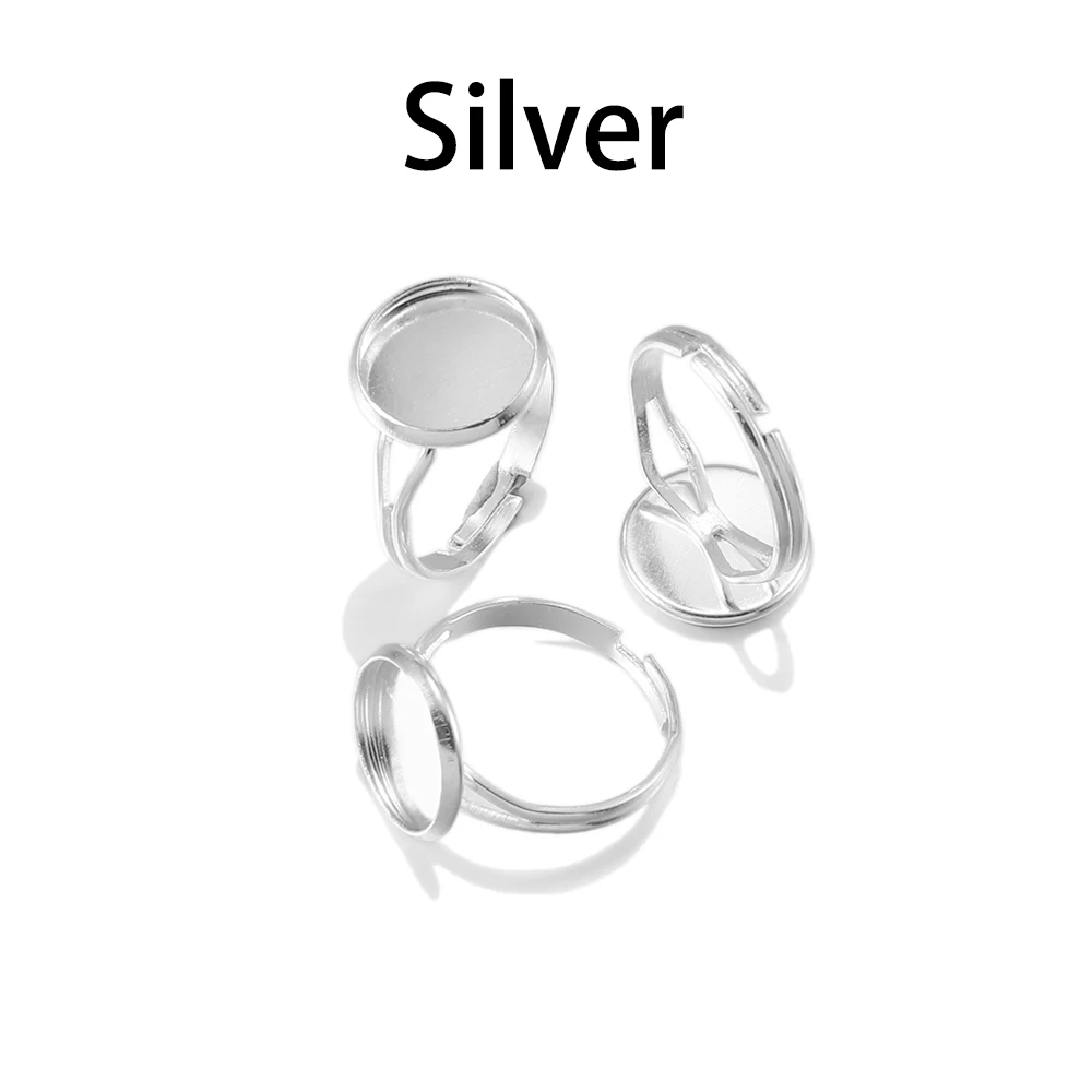 Silver 10 шт./лот, Регулируемые Пустые Кольца, основание, диаметр 10, 12, 14, 16, 18, 20, 25 мм, Стеклянные Кабошоны, камея, поднос, сделай сам, кольцо для изготовления ювелирных изделий - Цвет: Silver