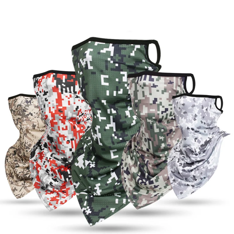 

Outdoor Mascarillas Military Camouflage Print Bandana Triangle Tube Neck Gaiter Face Shield Hiking Cycling Motorcycle Mask Scarf