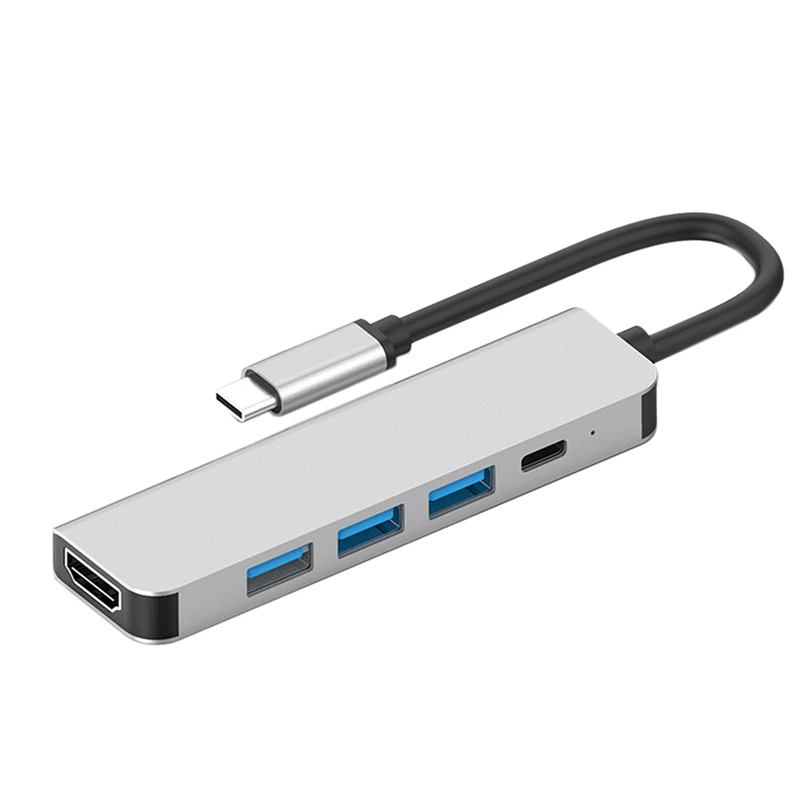 

Type C to Hdmi 4K Docking Station 5 in 1 HUD for Mobile Phone Laptop USB 3.1 Type-C to USB3.0 HUB + USB-C PD+HDMI