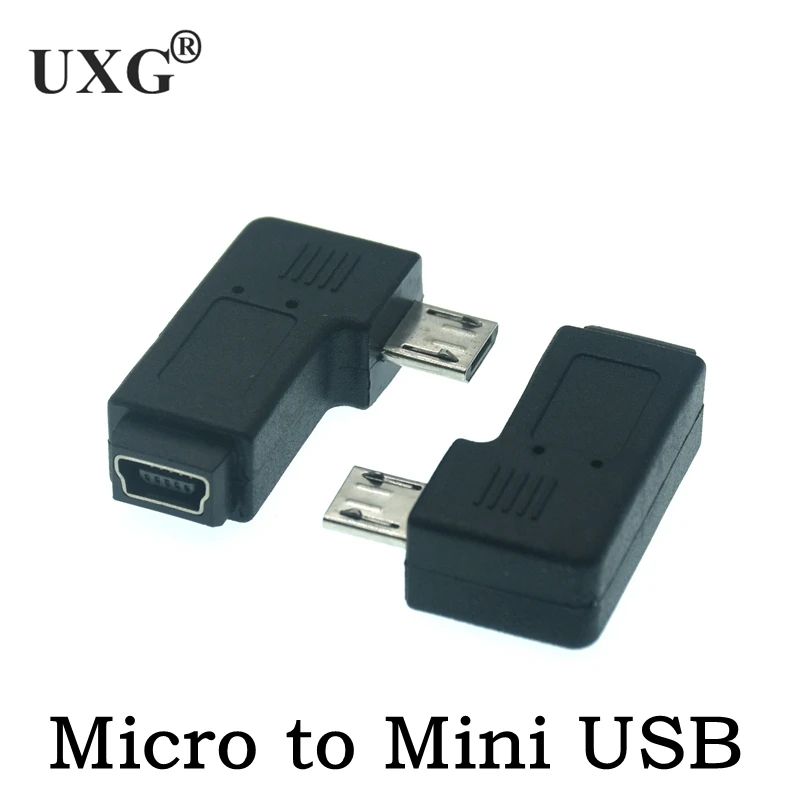 90 градусов левый и правый угловой микро-USB штекер на мини-USB гнездо адаптер