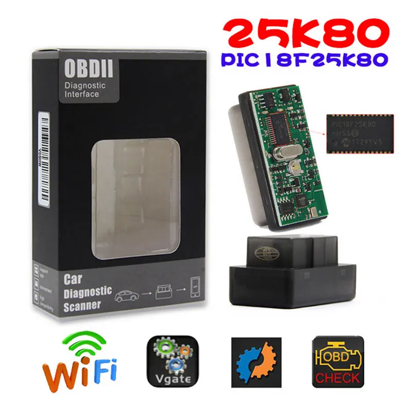 Супер Мини ELM327 WIFI OBD2 считыватель кодов 25k80 ELM 327 Wifi сканирующий инструмент для IOS