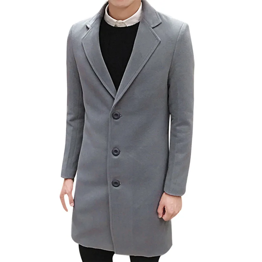 Light Gray Новинка, повседневные мужские куртки, модные официальные однобортные пальто, длинное шерстяное пальто, верхняя одежда, мужские куртки, большие размеры - Цвет: Light Gray