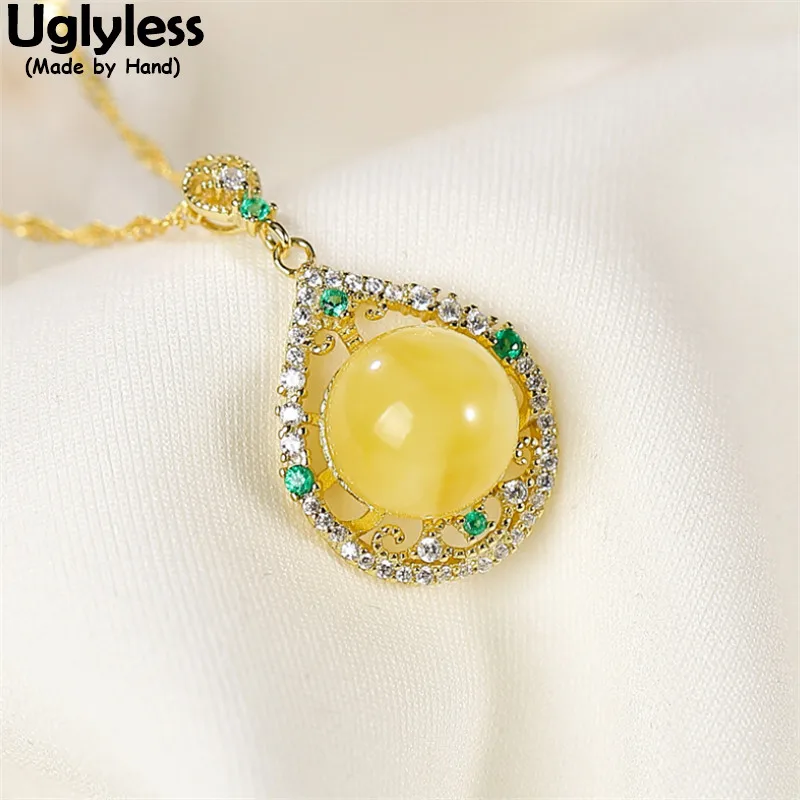 Uglyless Элегантный Капли воды янтарные ожерелья для женщин пчелиный воск подвески