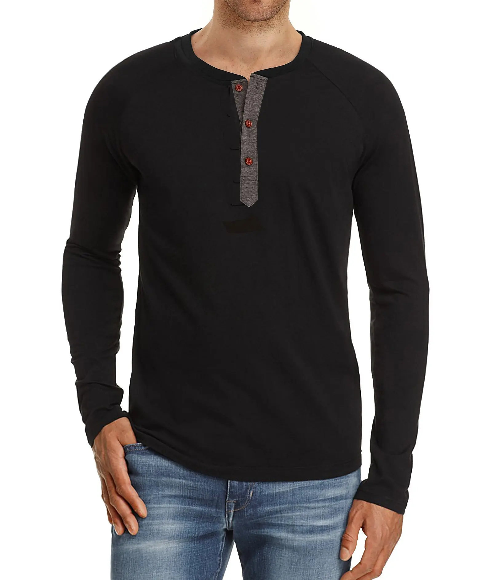 

GXF20 футболка с длинным рукавом воротник Генри рубашка для дна Мужской осенне-зимний топ большая мужская одежда