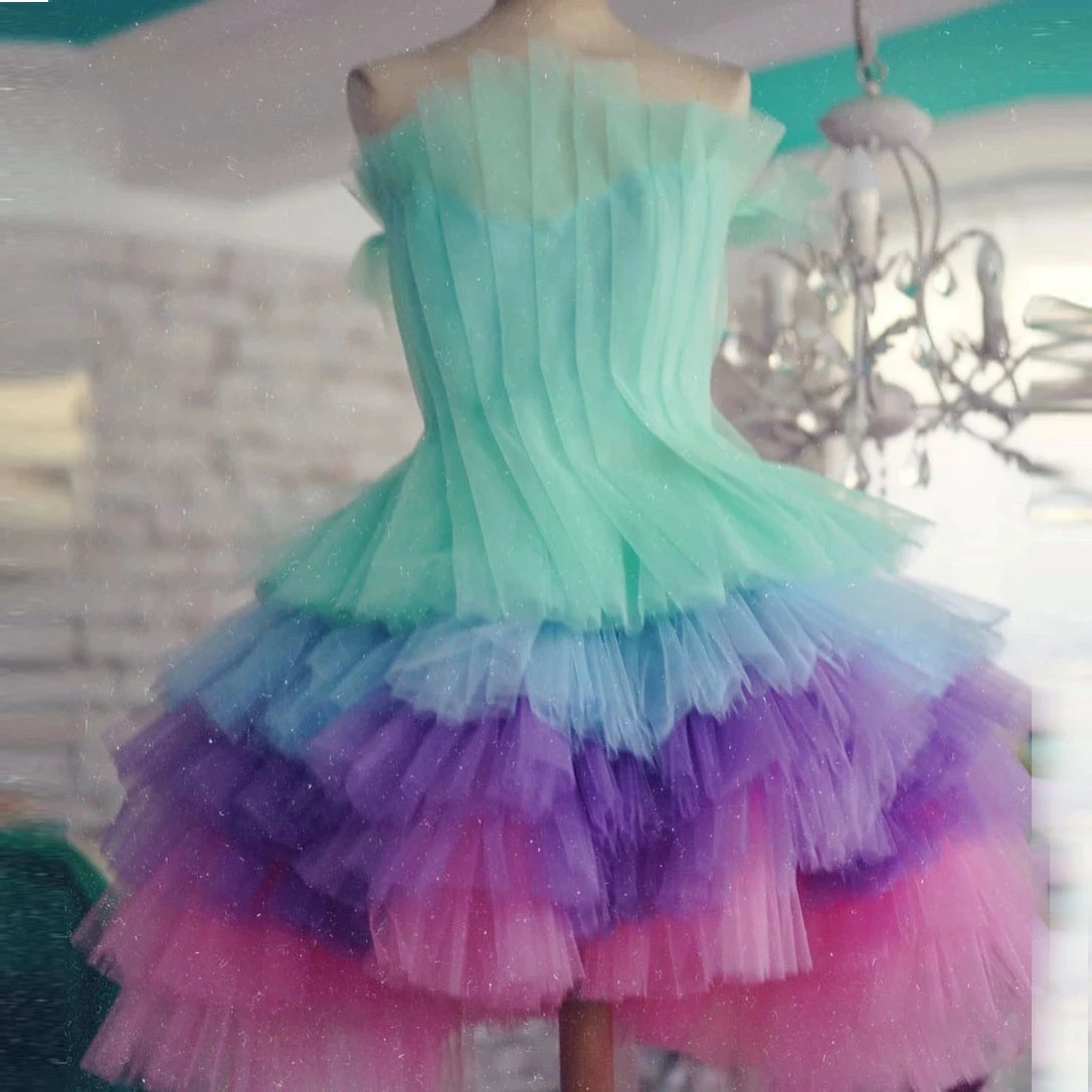 Colorful Candy Women Tulle Dress 2021 Chic Layered Tulle Mini Dresses for Teen Girls Cocktail Gowns Sexy Club Wear Cheap