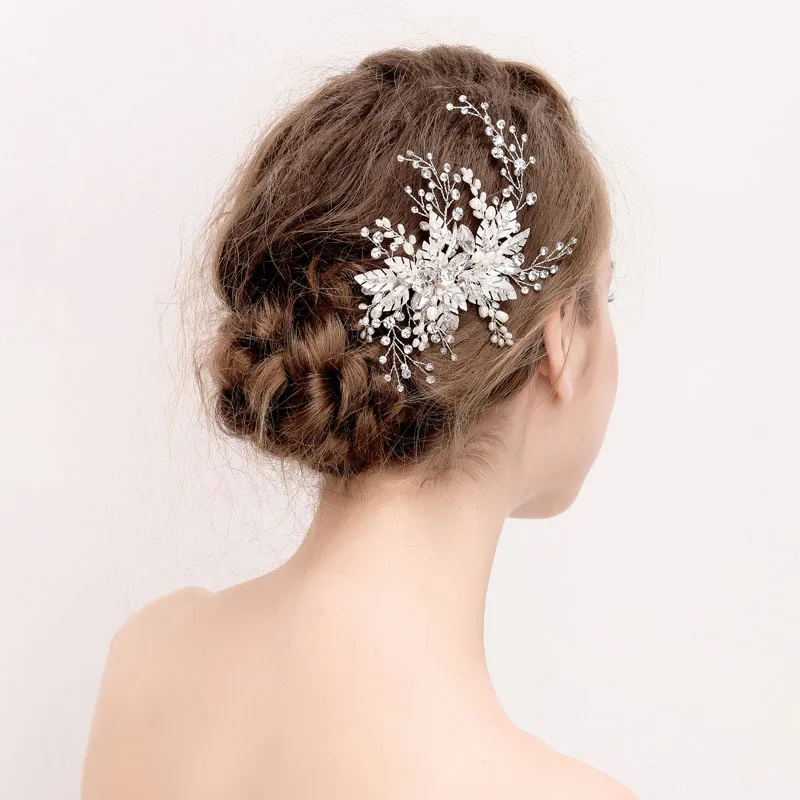 Серебряный зажим для волос с пресноводным жемчугом и цветком | Украшения