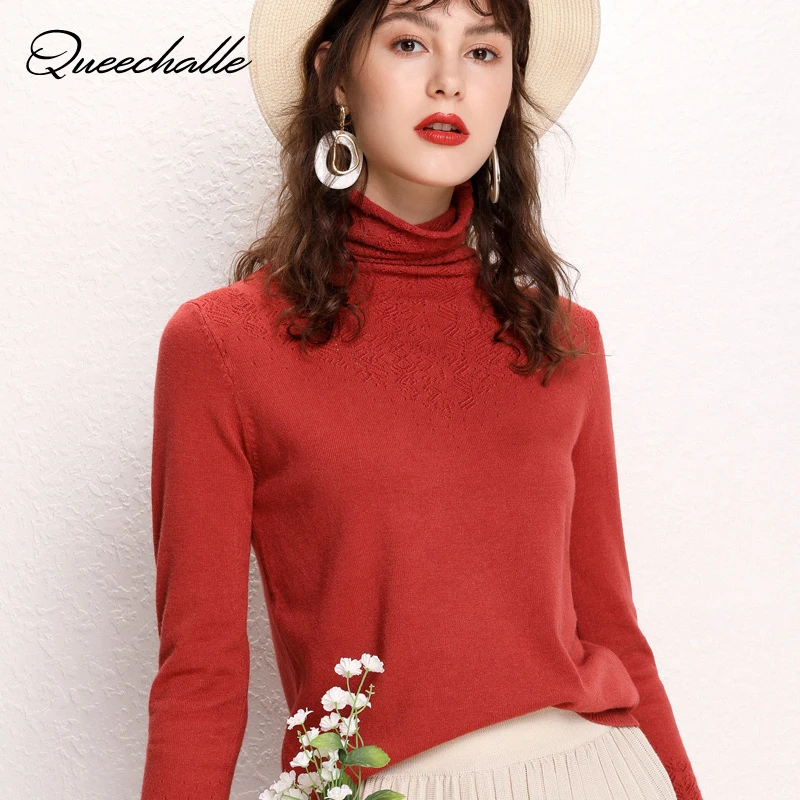 

Casual Turtleneck Sweater Women Pullover Autumn Pile Collar Long Sleeve Loose Knit Sweater Female Jumpers Solid Basic Sweaters