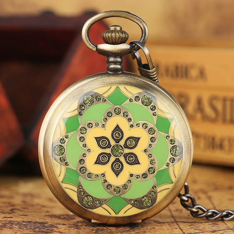 

Vintage Collection Retro Wind Epoxy Craft Blue Flower Pattern Flip Roman Literal Manual Mechanical Pocket Watch