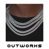 outworks classic punk hip hop fashion titanium steel dense cuban chain necklace for men women girls party jewelry 7mm 9mm 11mm