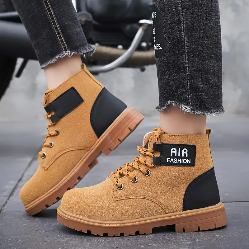 Детские ботинки-мартинсы для мальчиков и девочек теплые кожаные ботинки модные в