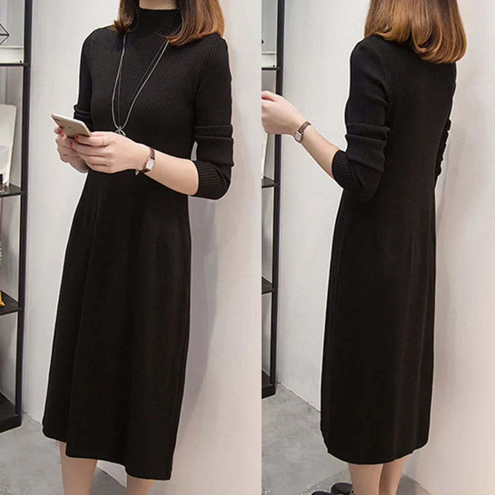 Осенне-зимнее женское свободное Повседневное платье с круглым вырезом и длинным