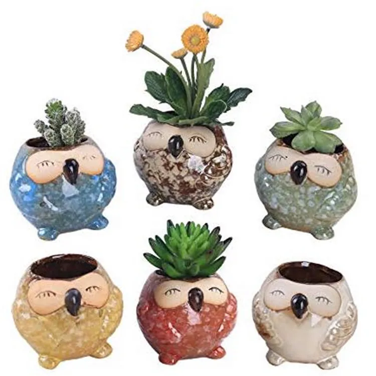 

Kiln Glazed Mermaid Owl Ceramic Flower Pot Cute Mutton Thumb Flower Pot Creative Home Decoration Crafts Flower Pot Ceramic Pot