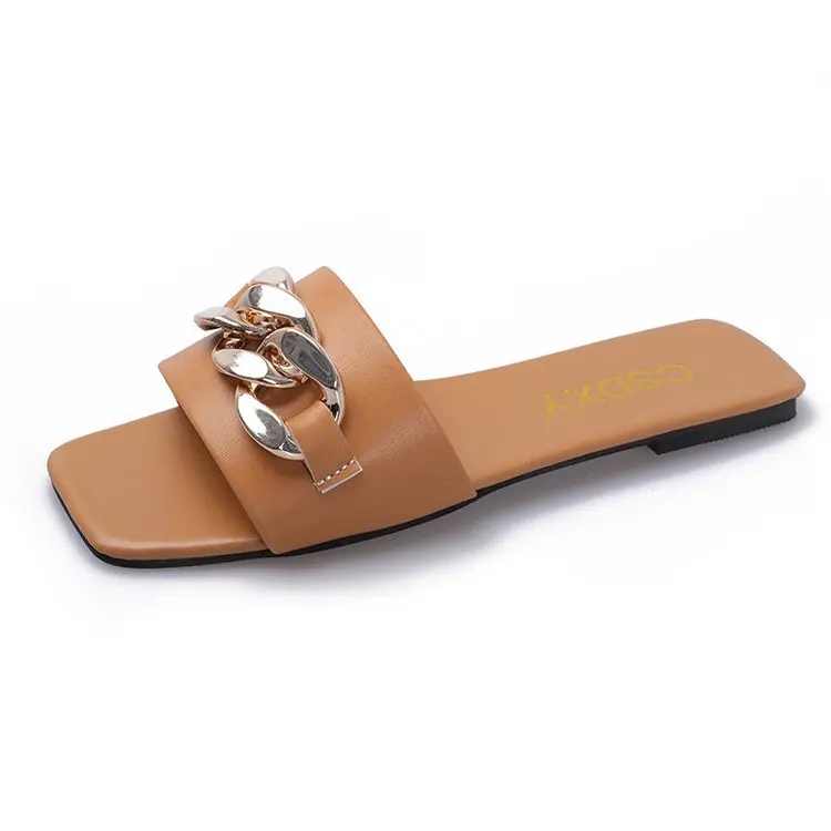 

Female Shoes Slippers Women Summer Slides Big Size Rivet Rubber Flip Flops Low Square Toe 2021 Flat Hawaiian Beach Fabric Hoof H