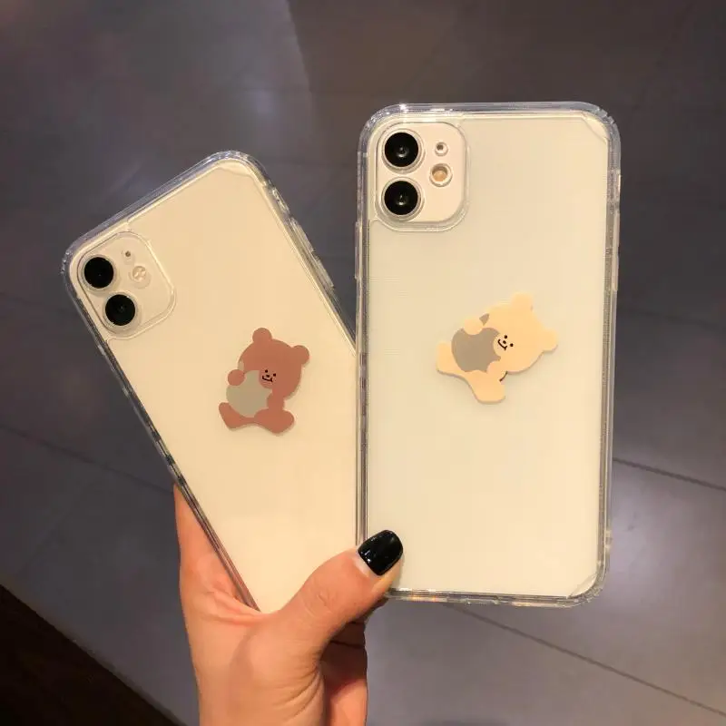 

Cute Cartoon Funny Bear Frame Border Phone Case For iphone 13 12 11 Pro Max MiNi 7 8 Plus XS Max XR Couples Soft Clear TPU Cover