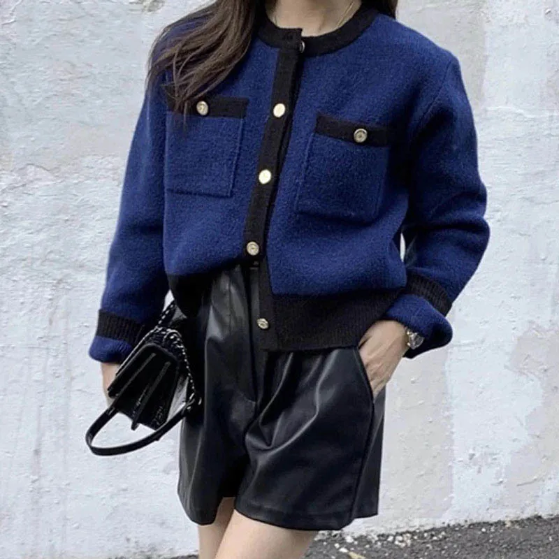 

Cropped Tops CardiganWomen Button-up Korean Style Coat O-Neck Winter Autumn Clothes Gilet Outwear Femme Chic Knitted Jacket