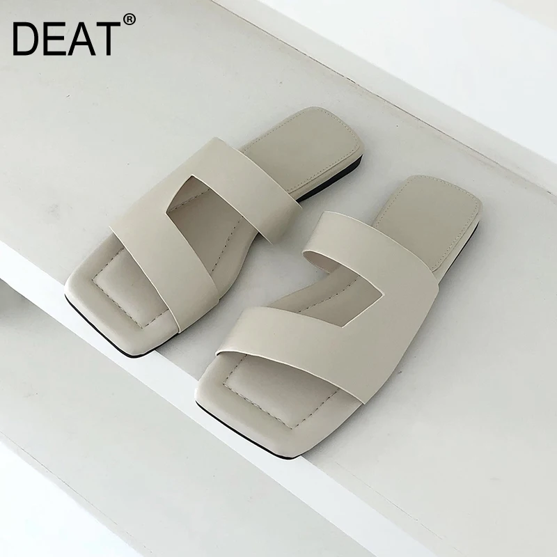 DEAT/женские шлепанцы из искусственной кожи с квадратным носком на мягкой плоской