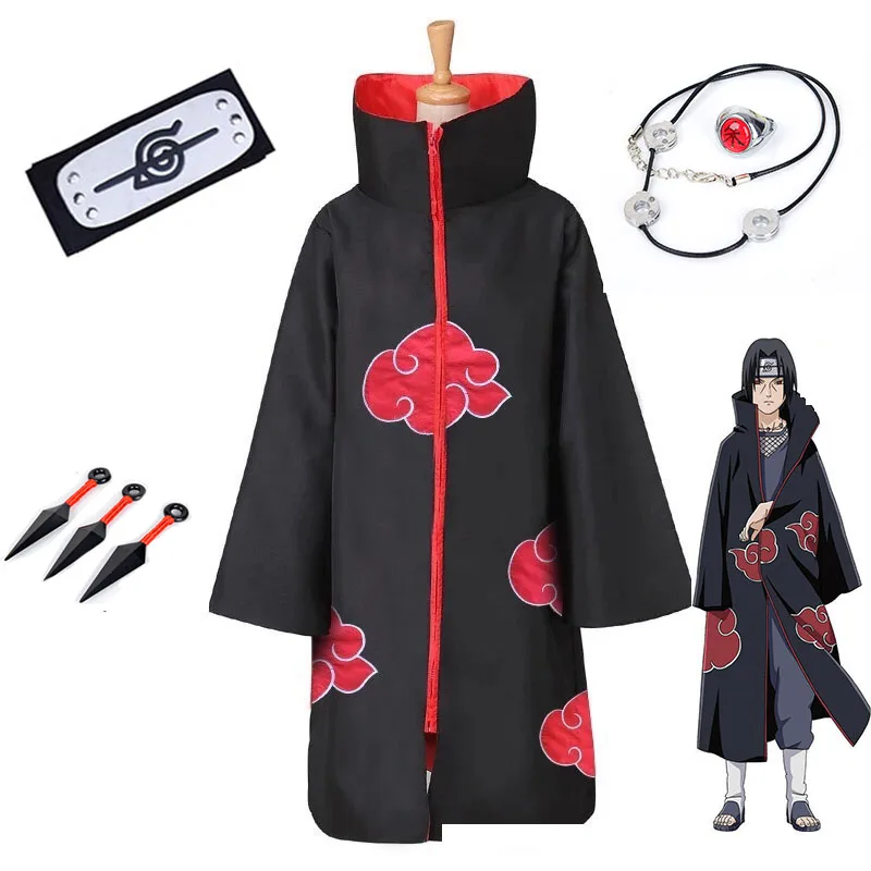 

Аниме косплей костюм плащ халат Шаринган повязка на голову ожерелье кольцо сюрикен реквизит костюм на Хэллоуин одежда для детей и взрослых