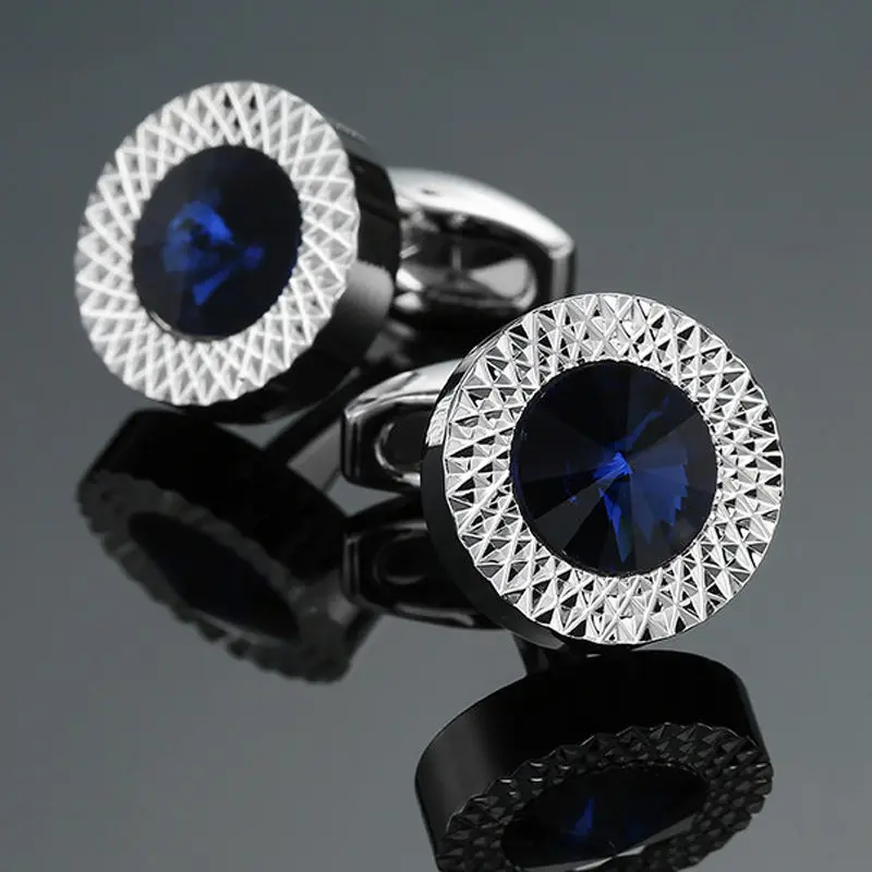 

Austrian Blue Crystal Cufflinks new fashion brand jewelry high quality Cufflinks men's wedding shirt suit pin badge button gift