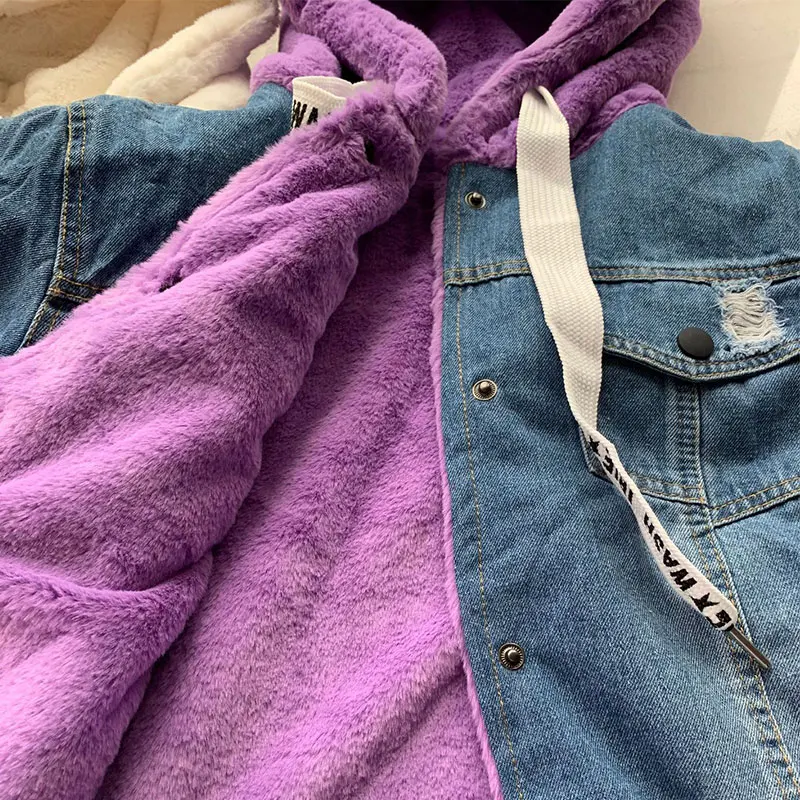 

2020 New Velvet Thick Denim Jacket Women Autumn Winter Fashion Ribbons Denim Jacket Female Casual Short Coat
