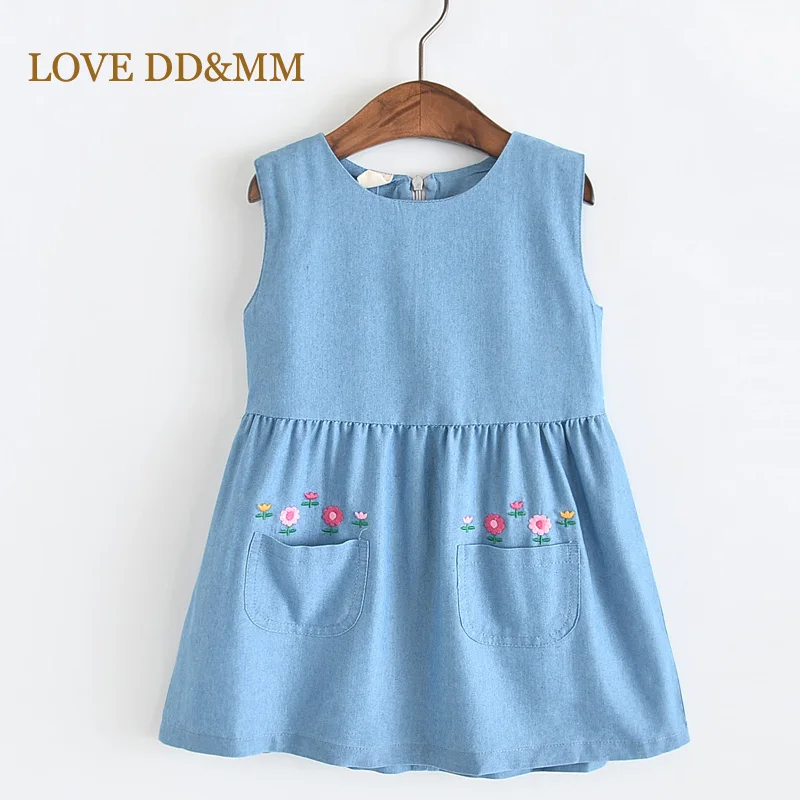 LOVE DD&ampMM Girls Dresses Children's Wear Pocket Flower Embroidery Round Neck Sleeveless Denim Dress | Детская одежда и