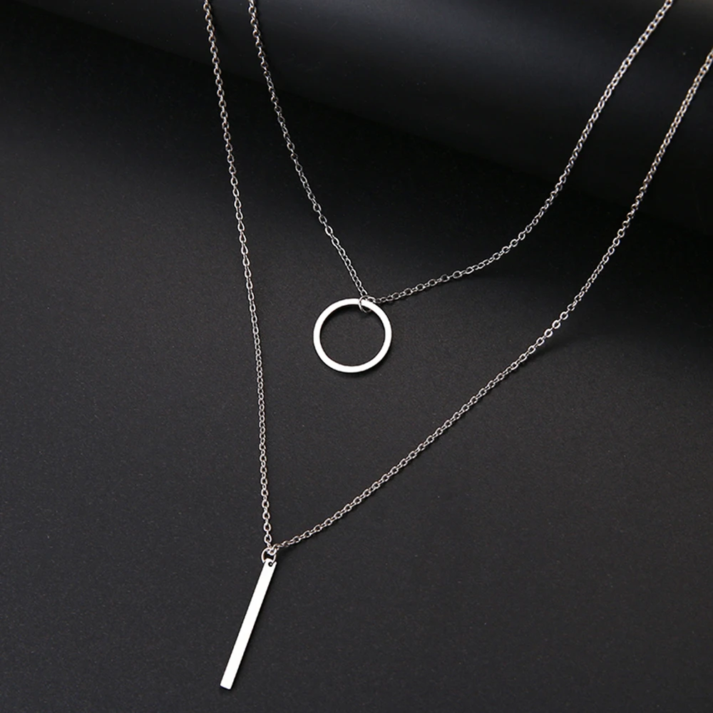 DOTIFI для женщин двойной круглый геометрический кулон ожерелье из нержавеющей