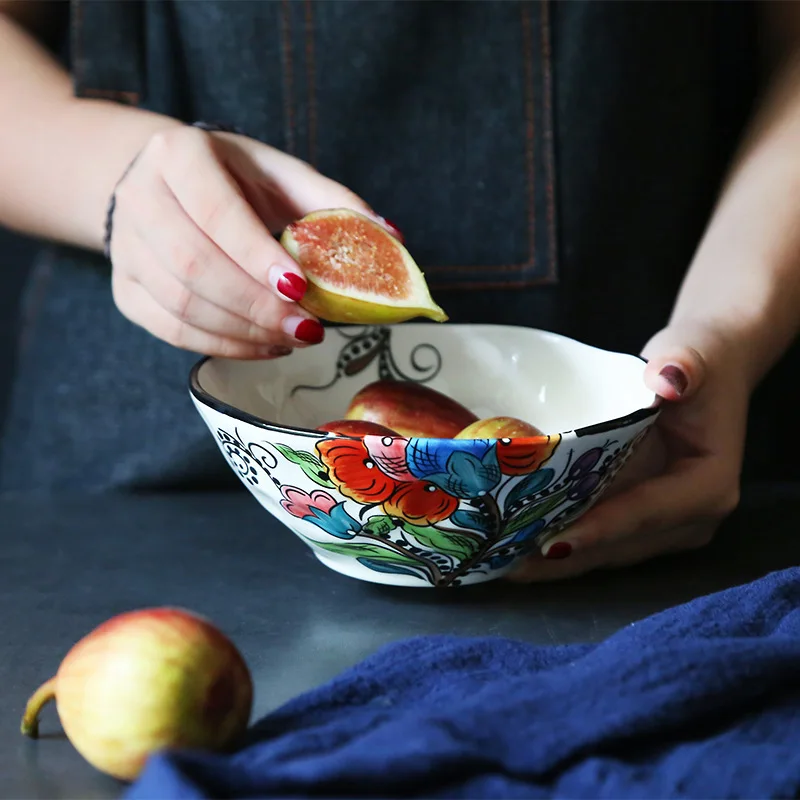 Tableware Ceramic Dinner Plate Set Dish 8/10 Inch Porcelain Cute Dessert Dinnerware Irregular hand-painted Steak | Дом и сад