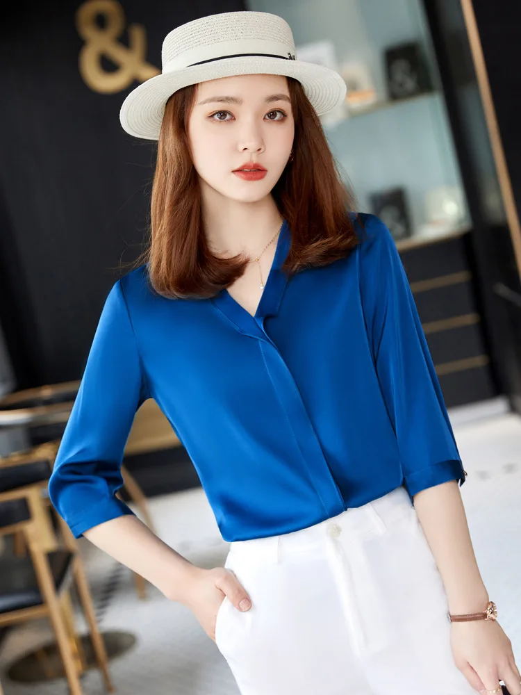 

Женская шифоновая рубашка, белая рубашка во французском стиле с V-образным вырезом, лето 2021